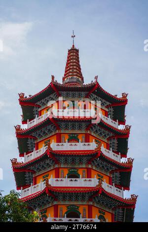 Chinese temple pagoda tower. Ling San temple in Tuaran, Sabah, Malaysia. Stock Photo