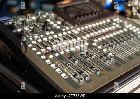 Professional Audio Mixing Console in Studio Stock Photo