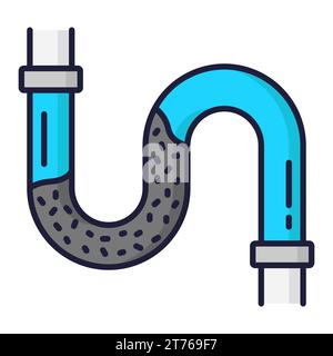 Color plumbing service icon. Toilet, clogged sink pipe, bathroom problems. Sewage pipe unclog, plumbing repair or sink cleaning linear vector icon, house bathroom problem fixing outline pictogram Stock Vector