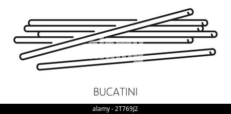 Bucatini or perciatelli thick spaghetti-like pasta with hole in center, italian food cuisine outline icon. Vector pasta of durum wheat flour Stock Vector