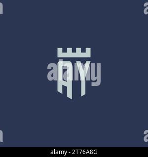 AY logo monogram with fortress castle and shield style design ideas Stock Vector