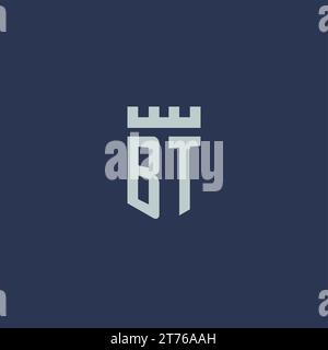 BT logo monogram with fortress castle and shield style design ideas Stock Vector