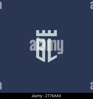 BL logo monogram with fortress castle and shield style design ideas Stock Vector
