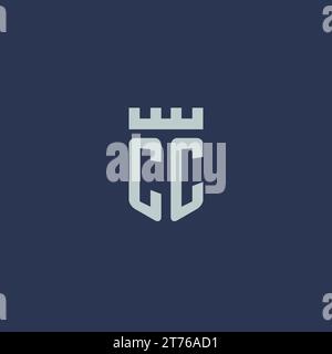 CC logo monogram with fortress castle and shield style design ideas Stock Vector