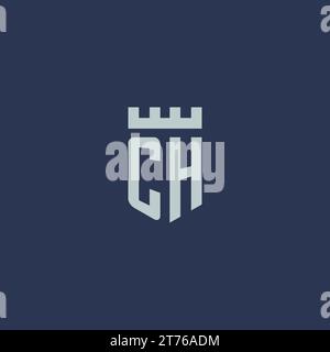 CH logo monogram with fortress castle and shield style design ideas Stock Vector