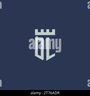 DL logo monogram with fortress castle and shield style design ideas Stock Vector