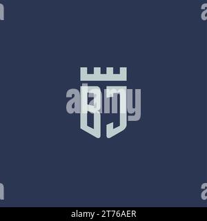 BJ logo monogram with fortress castle and shield style design ideas Stock Vector