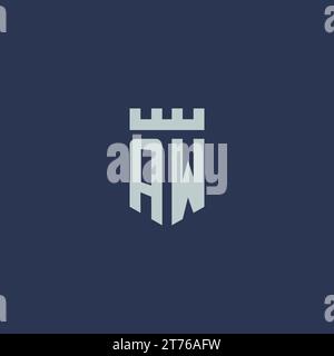 AW logo monogram with fortress castle and shield style design ideas Stock Vector