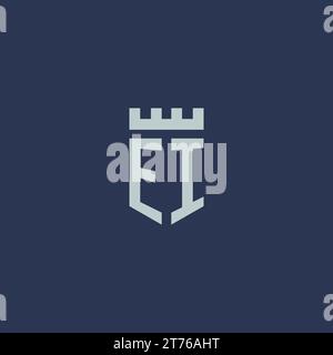 EI logo monogram with fortress castle and shield style design ideas Stock Vector