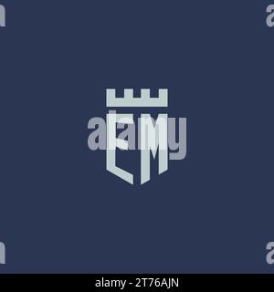 EM logo monogram with fortress castle and shield style design ideas Stock Vector
