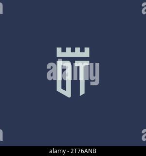 DT logo monogram with fortress castle and shield style design ideas Stock Vector