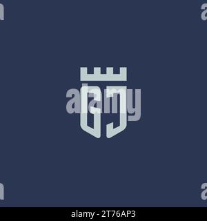 GJ logo monogram with fortress castle and shield style design ideas Stock Vector