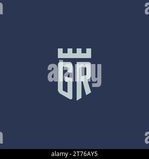 GR logo monogram with fortress castle and shield style design ideas Stock Vector