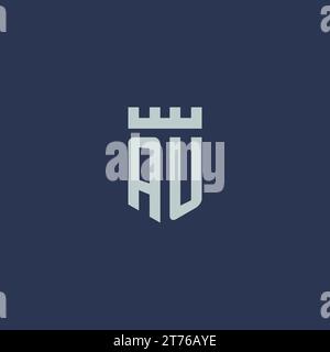 AU logo monogram with fortress castle and shield style design ideas Stock Vector