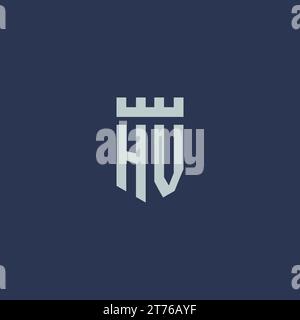 HV logo monogram with fortress castle and shield style design ideas Stock Vector