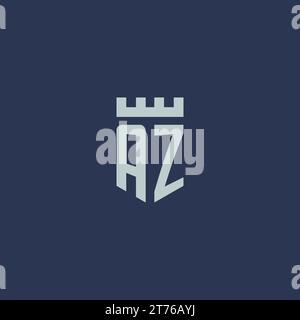 AZ logo monogram with fortress castle and shield style design ideas Stock Vector