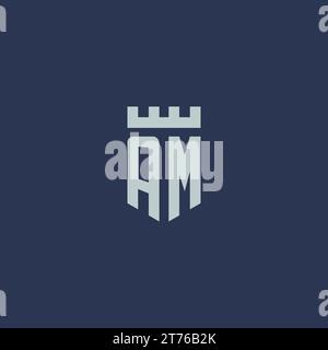 AM logo monogram with fortress castle and shield style design ideas Stock Vector