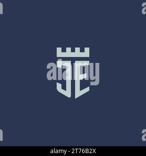 JE logo monogram with fortress castle and shield style design ideas Stock Vector