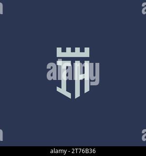 IH logo monogram with fortress castle and shield style design ideas Stock Vector