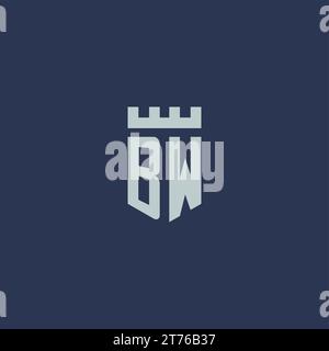 BW logo monogram with fortress castle and shield style design ideas Stock Vector