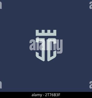 JC logo monogram with fortress castle and shield style design ideas Stock Vector