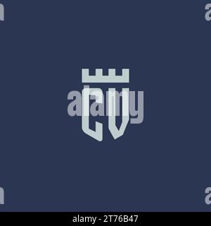 CV logo monogram with fortress castle and shield style design ideas Stock Vector
