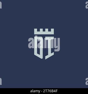 DI logo monogram with fortress castle and shield style design ideas Stock Vector
