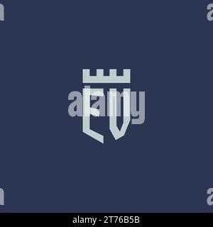EV logo monogram with fortress castle and shield style design ideas Stock Vector
