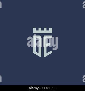 DE logo monogram with fortress castle and shield style design ideas Stock Vector