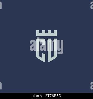 CU logo monogram with fortress castle and shield style design ideas Stock Vector