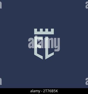 EL logo monogram with fortress castle and shield style design ideas Stock Vector
