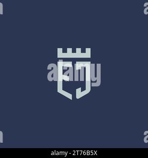 EJ logo monogram with fortress castle and shield style design ideas Stock Vector