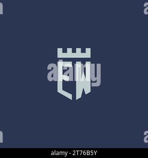 EW logo monogram with fortress castle and shield style design ideas Stock Vector