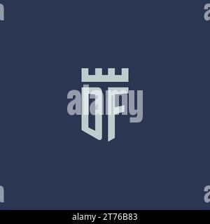 DF logo monogram with fortress castle and shield style design ideas Stock Vector