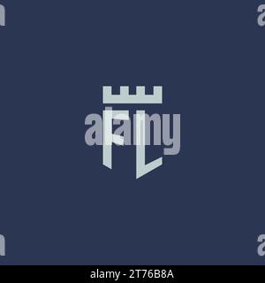 FL logo monogram with fortress castle and shield style design ideas Stock Vector