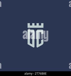 DC logo monogram with fortress castle and shield style design ideas Stock Vector