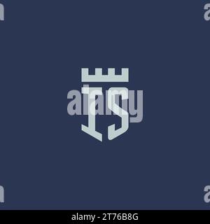 IS logo monogram with fortress castle and shield style design ideas Stock Vector