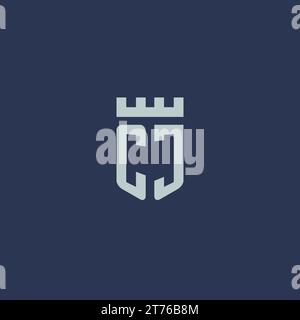 CJ logo monogram with fortress castle and shield style design ideas Stock Vector