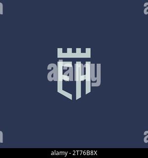 EH logo monogram with fortress castle and shield style design ideas Stock Vector