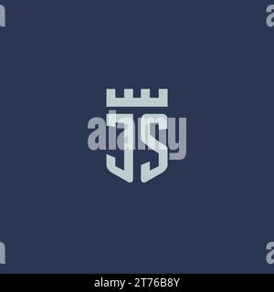 JS logo monogram with fortress castle and shield style design ideas Stock Vector