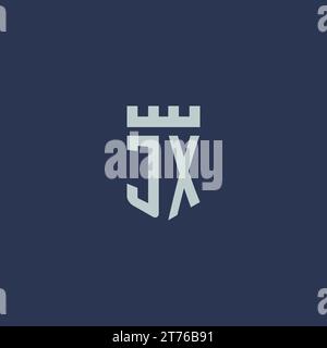 JX logo monogram with fortress castle and shield style design ideas Stock Vector