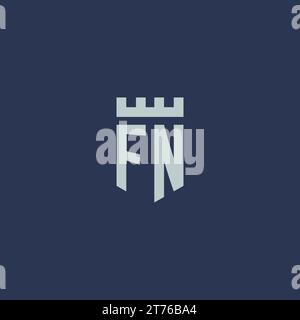 FN logo monogram with fortress castle and shield style design ideas Stock Vector