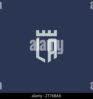 LA logo monogram with fortress castle and shield style design ideas Stock Vector