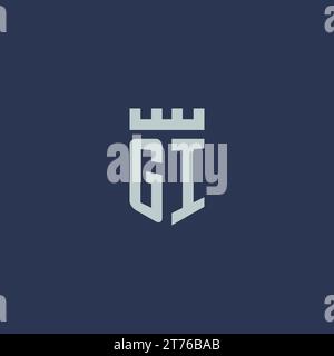 GI logo monogram with fortress castle and shield style design ideas Stock Vector