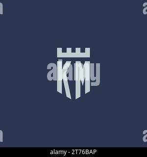 KM logo monogram with fortress castle and shield style design ideas Stock Vector