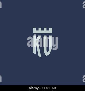 KV logo monogram with fortress castle and shield style design ideas Stock Vector