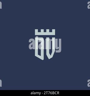DV logo monogram with fortress castle and shield style design ideas Stock Vector