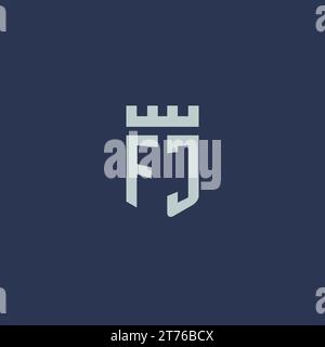 FJ logo monogram with fortress castle and shield style design ideas Stock Vector