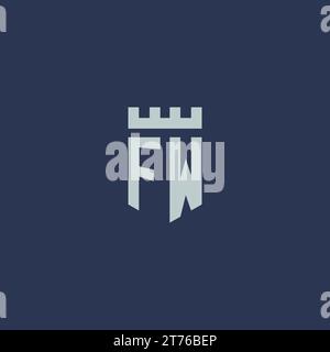 FW logo monogram with fortress castle and shield style design ideas Stock Vector