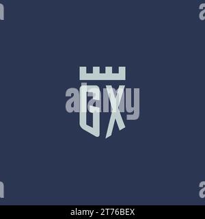 GX logo monogram with fortress castle and shield style design ideas Stock Vector